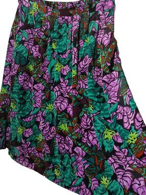 Vintage Diversity Skirt Plus Size 26W Long Tropical Floral Black Purple Green